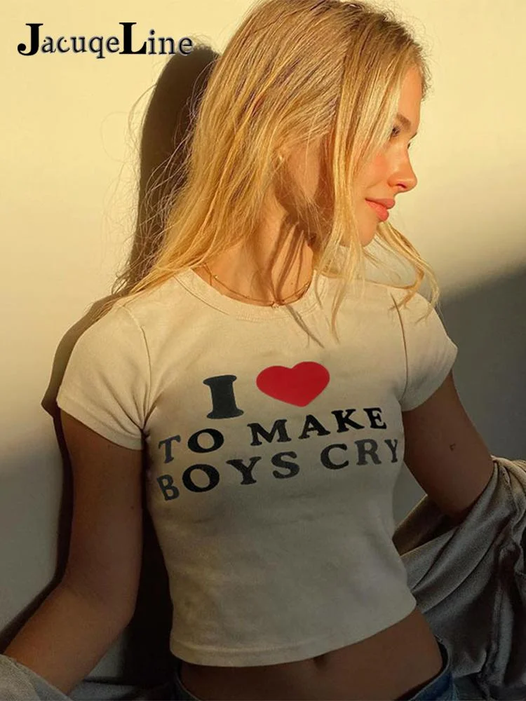 Jacuqeline Summer 2022 Y2K Letter Cute Crop Women Tops Clothes Fairy Grunge Tees Basic O Neck Short Sleeve Sweet Baby T-Shirts