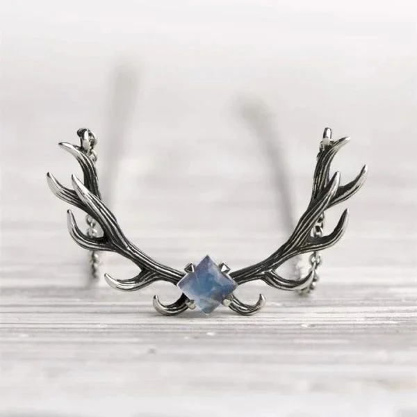 Sterling Silver Deer Antler Moonstone Necklace