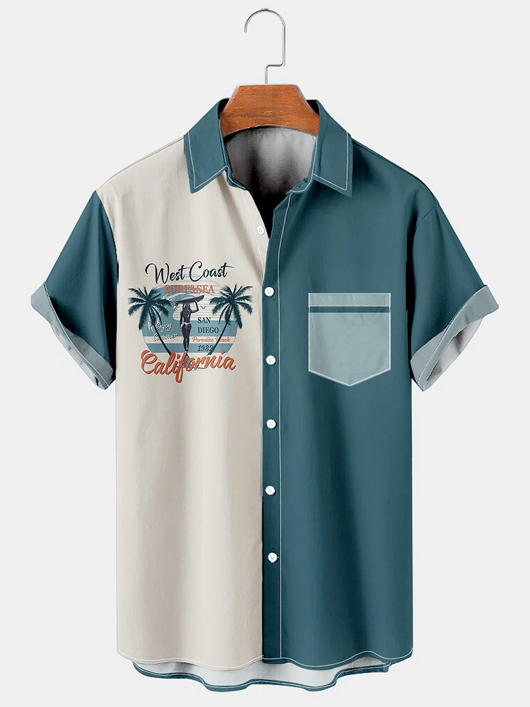 Men's Resort Hawaiian Coconut Tree and Slogan Lapel Short Sleeve Print Shirt