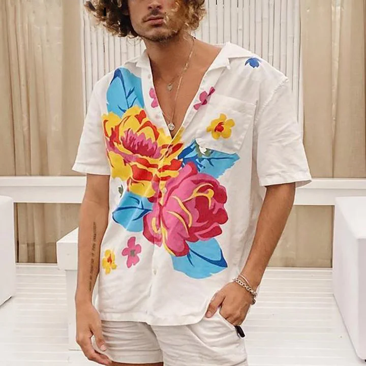 Floral Casual Pocket Streetwear Short sleeves Lapel Shirt Blouses at Hiphopee