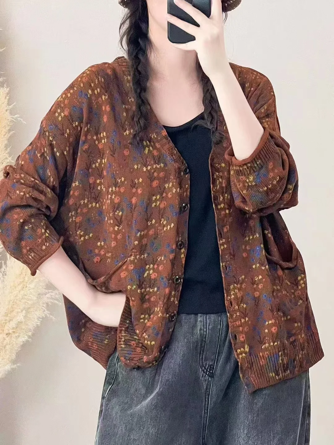 Chicfifth Sweater Women Winter Long Sleeve High Quality Autumn Vintage Top Knitted Cardigan