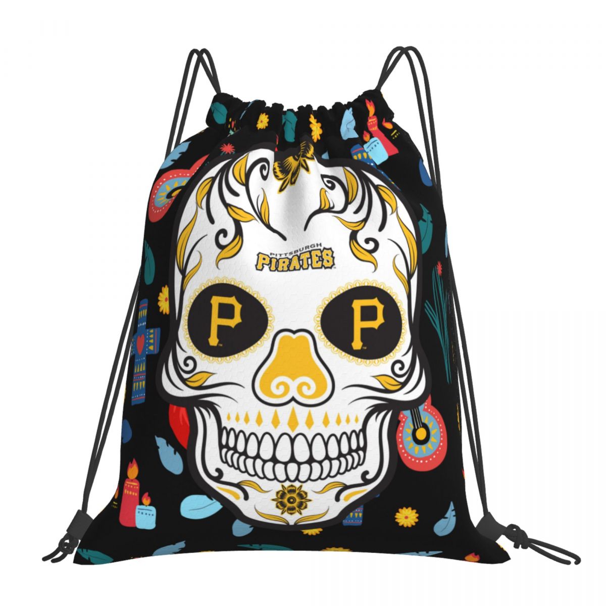 Pittsburgh Pirates Skull Waterproof Adjustable Lightweight Gym Drawstring Bag