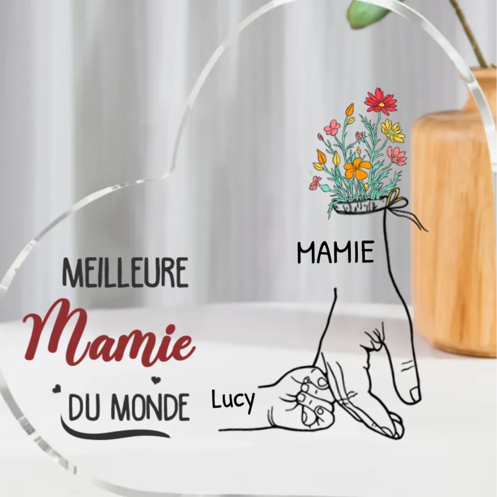 Plaque Acrylique en Forme de Cœur 2-7 Prénoms Personnalisés pour Mamie