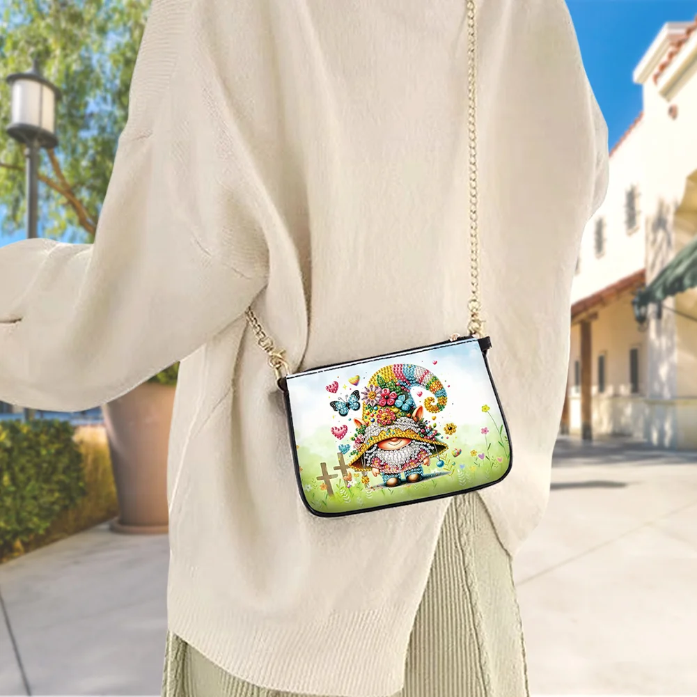 Flower Gnome Diamond Painting Coin Chain Purse 5D DIY Diamond Handmade Chain Bag