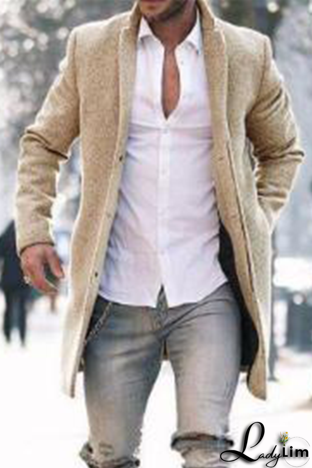 Black Fashion Solid Pocket Buckle Turndown Collar Outerwear