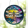 5D Diamond Painting Double Sided Effect  Stained Glass Panel Decorative Home Garden Decoration Hanging Kit(Dragonfly)