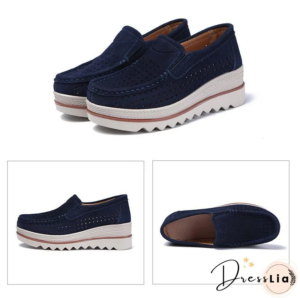 Women Shoes Platform Slip on Flats Loafers Moccasins Hollow Out Casual Shoes