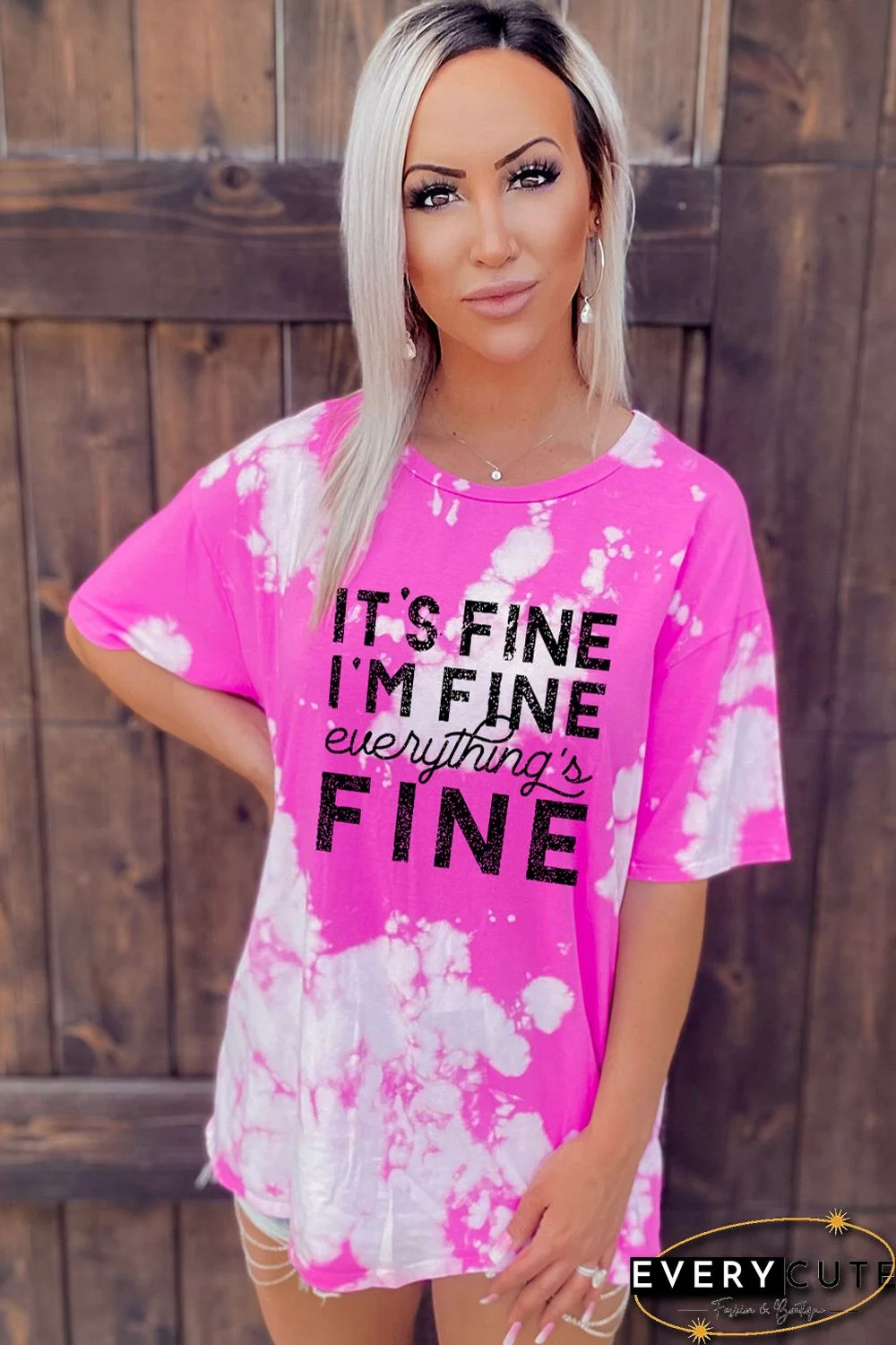 Pink It's Fine I'm Fine Everything Is Fine Tie Dye Graphic T Shirt