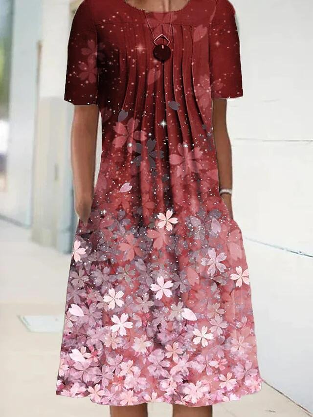Starry and Flowers Crew Neck Midi Dress