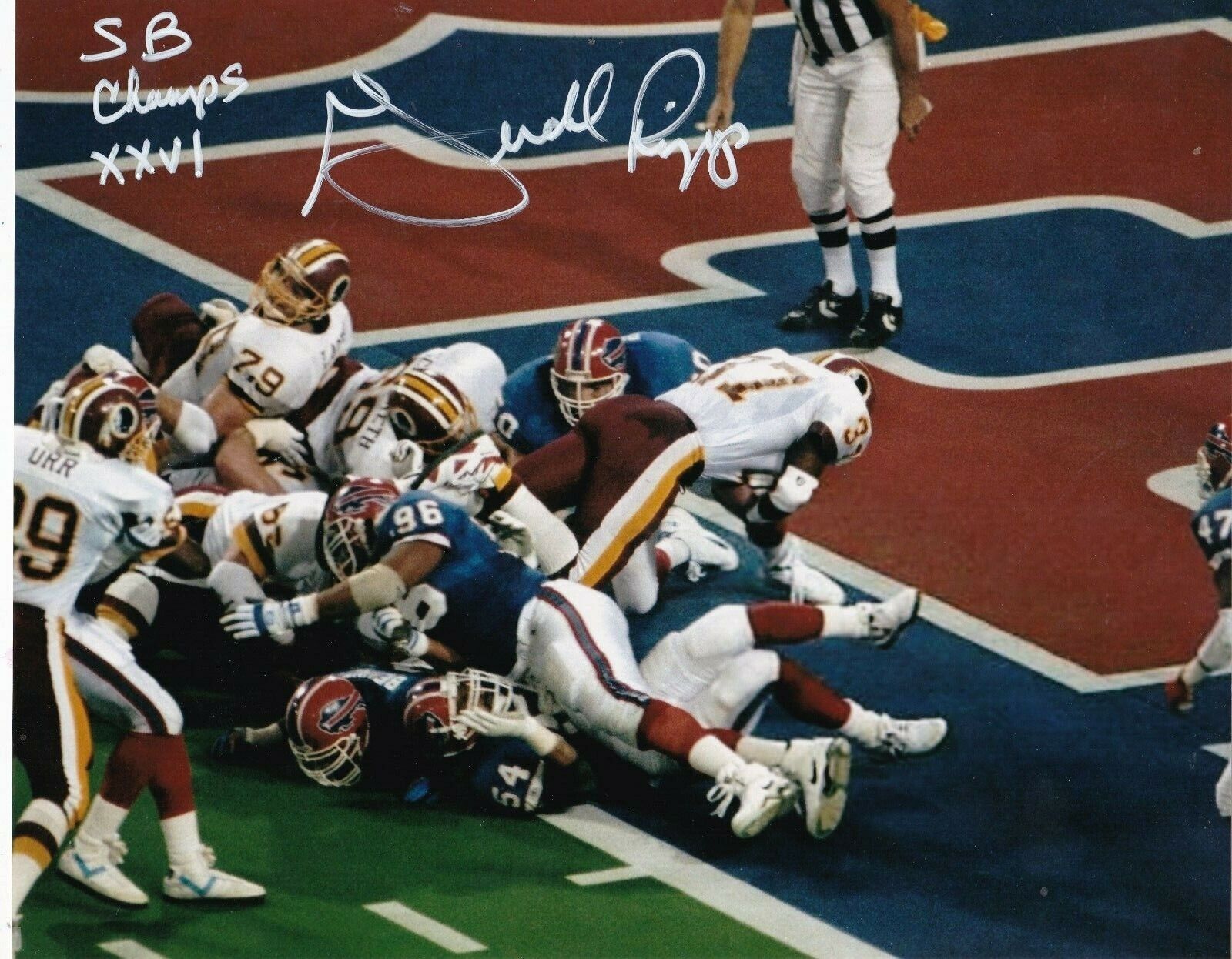 GERALD RIGGS WASHINGTON REDSKINS SB CHAMPS XXVI ACTION SIGNED 8x10 Photo Poster painting