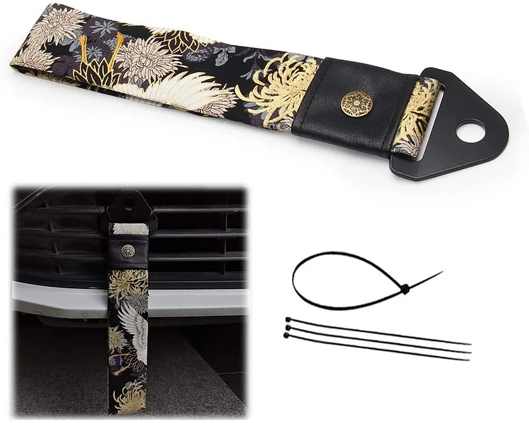 Ancient Japanese Antiquity Element JDM Tow Strap，Car Modification Sports Trailer Belt with Combination of The Waves Traction Rope Trailer Hook Fit for Decorative Trailer Belt