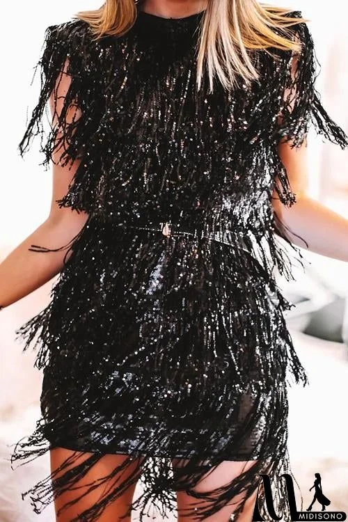 Layer Sequin Tassels Bodycon Dress