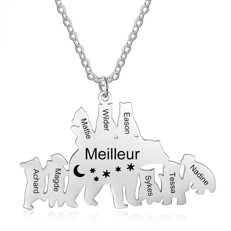 Personalized Mama Bear Necklace Engraved 9 Names Gift For Mother