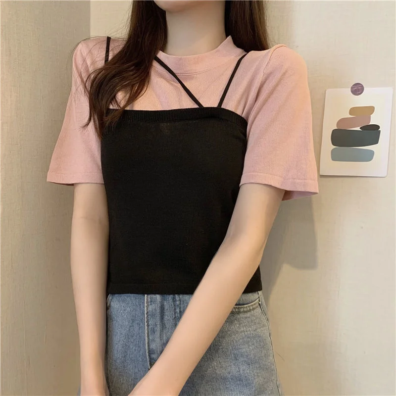 Toloer Toloer 2024 New Korean Wind Detachable Sleeve Knit T-Shirt Knit Sling Vest Wearing A Suit Schoolgirl-Outfit Ideas