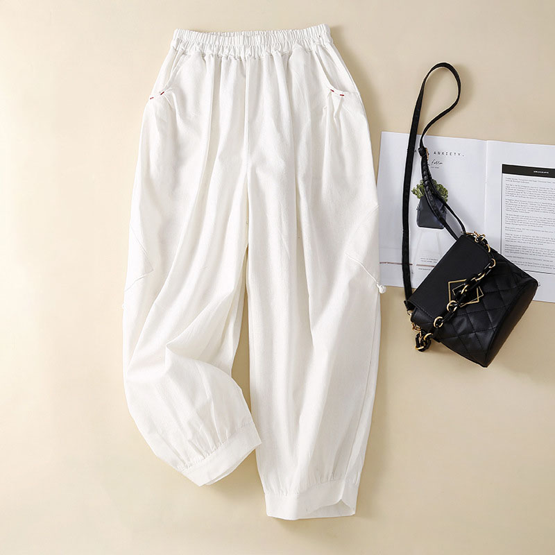 Summer retro buckle casual cropped harem pants