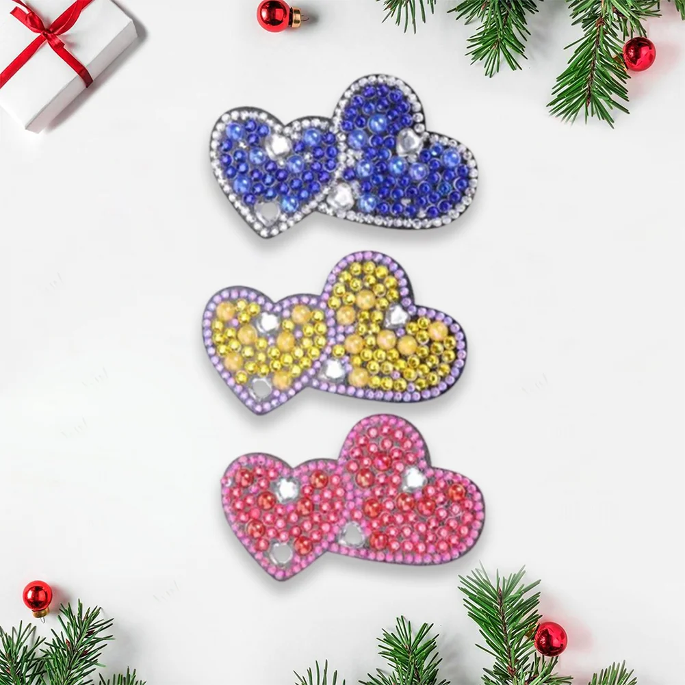 DIY 3Pcs Heart  Diamond Painting Hairpin Diamond Hair Clips Gift for Girls