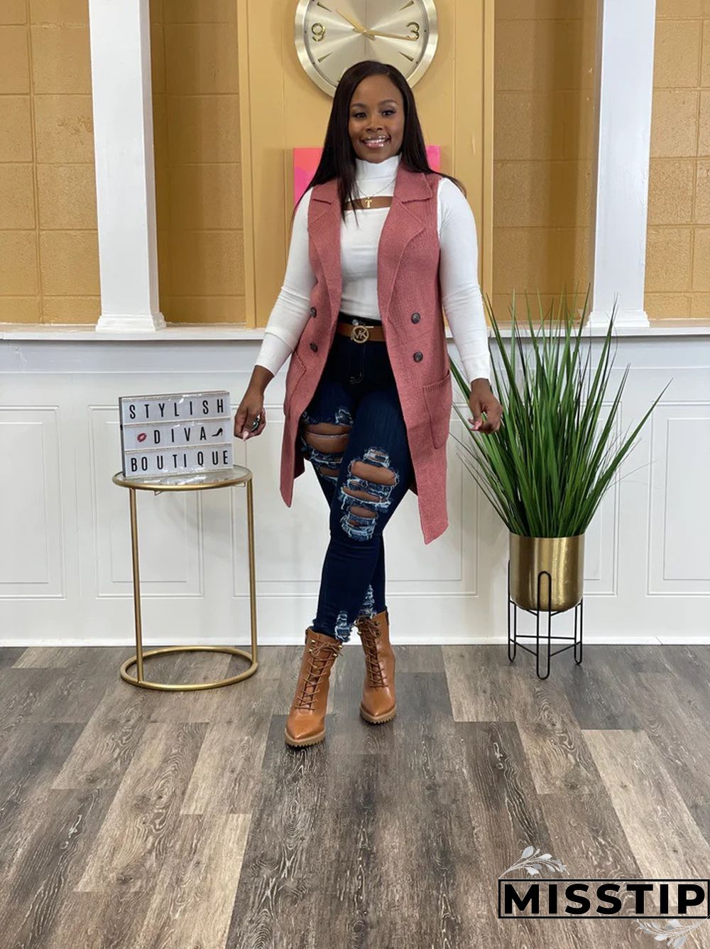 Solid Color Sleeveless knit Sweater Vest Cardigan