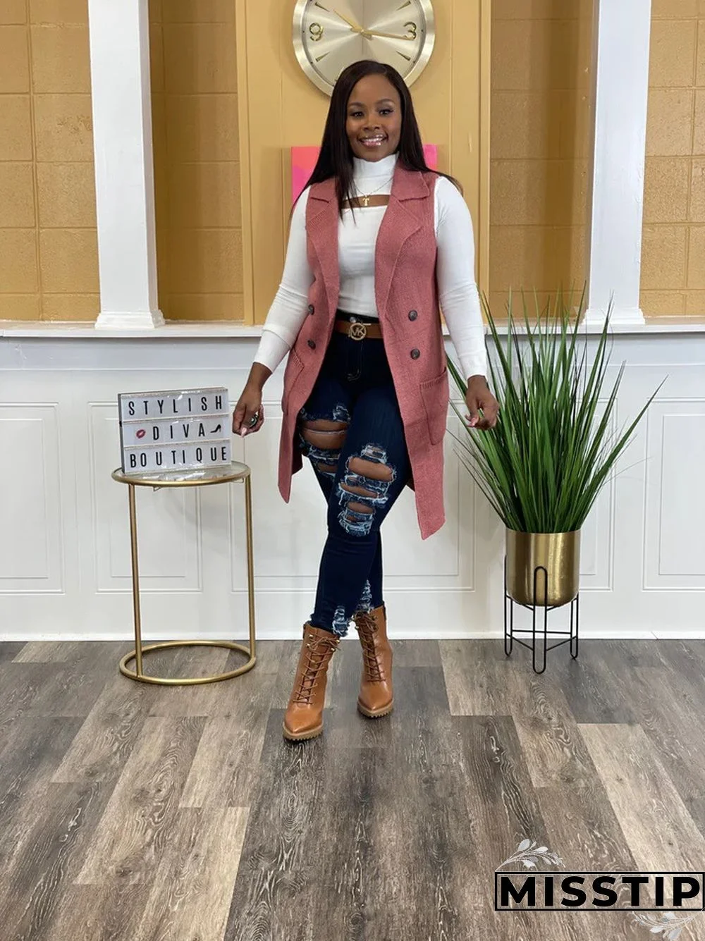 Solid Color Sleeveless knit Sweater Vest Cardigan