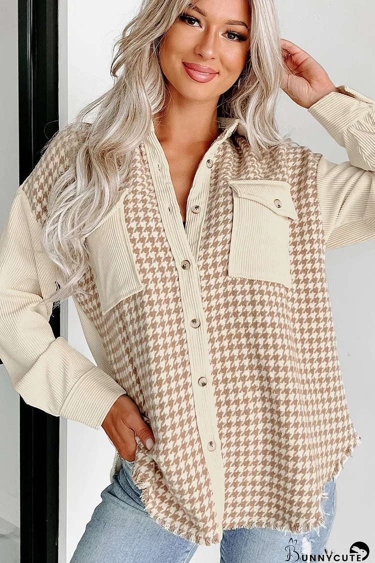 Women's Corduroy Shirt Jacket with Houndstooth Detail