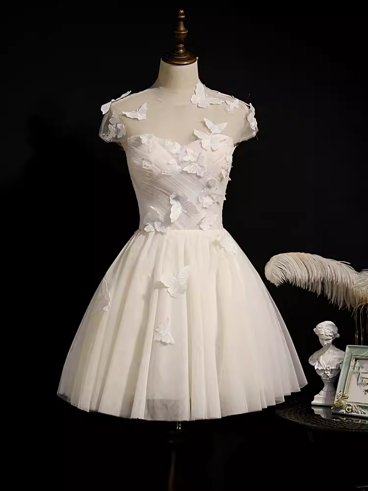 OLCooL Cute Ball Gown Scoop Neckline White Tulle Party Dress Lace Homecoming Dresses (PRE-ORDER) olcool