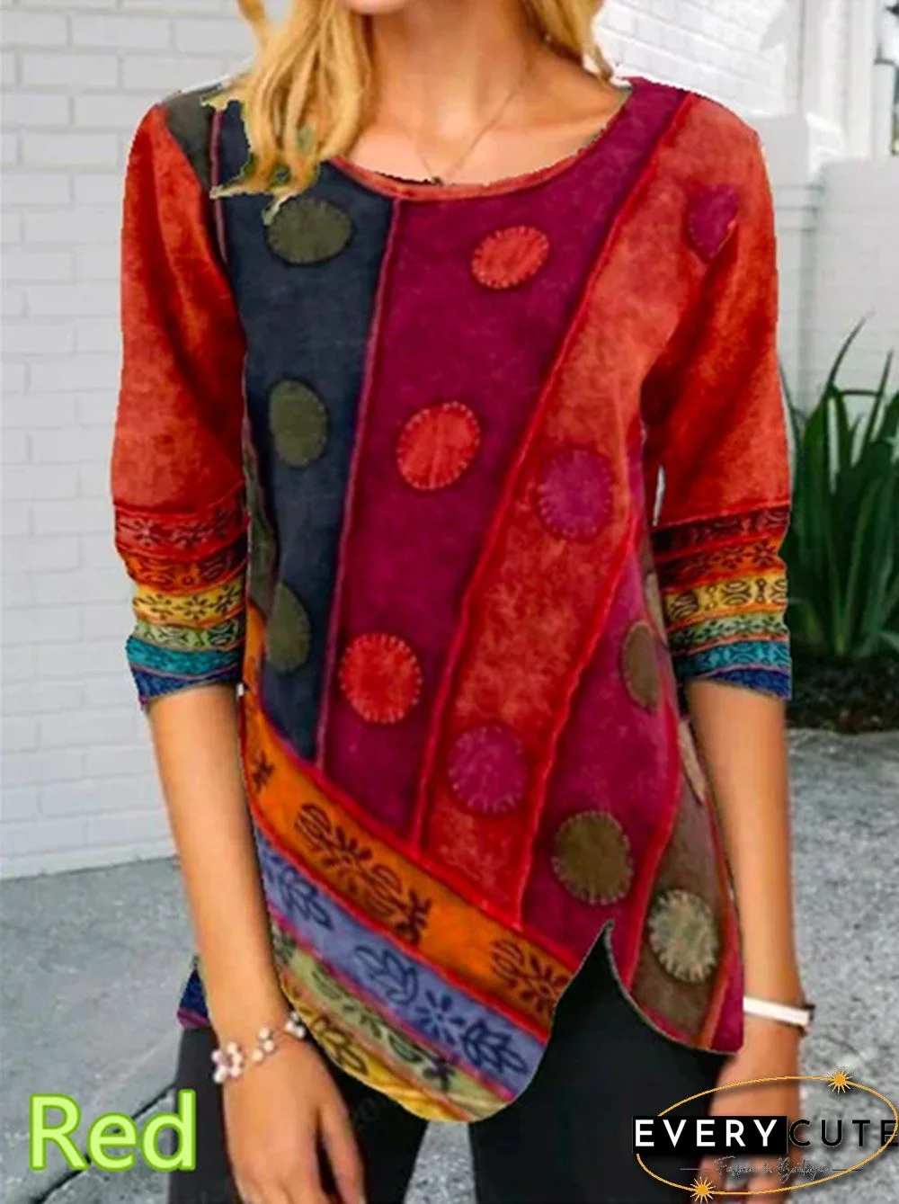 Autumn and Winter New Fashion Women's Printed Long-sleeved Round Neck Casual T-shirt Loose Plus Size Irregular Hem Top XS-5XL