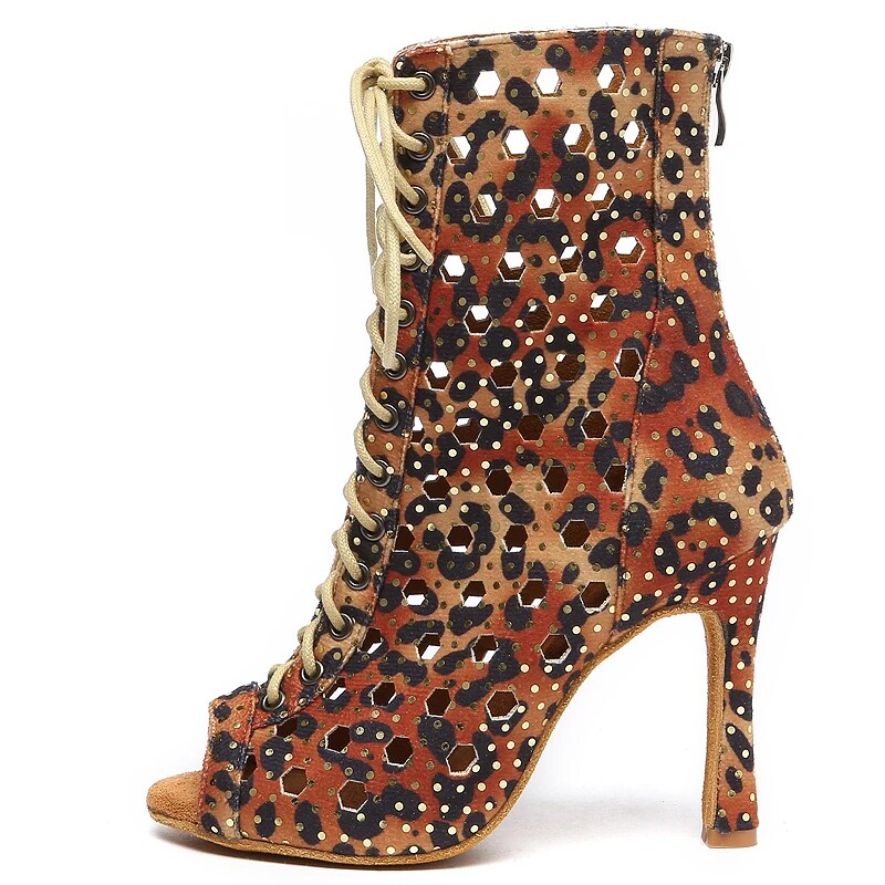 VCshoes  Dance Boots Leapord Latin Dance Shoes For Women High Heels Party Dancing Shoes Waltz Square Sandals