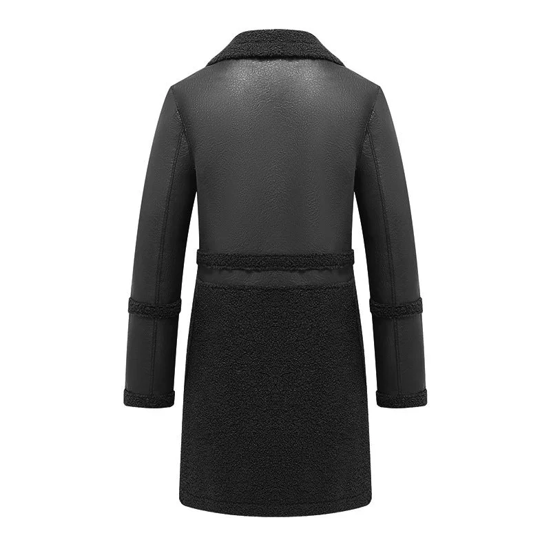 Long Reversible Plush Leather Jacket For Women