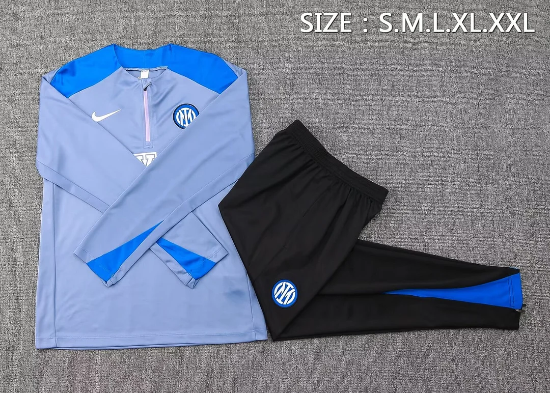 2024/2025 Inter Milan Half-Pull Training Suit Gray blue Football Jersey 1:1 Thai Quality Set