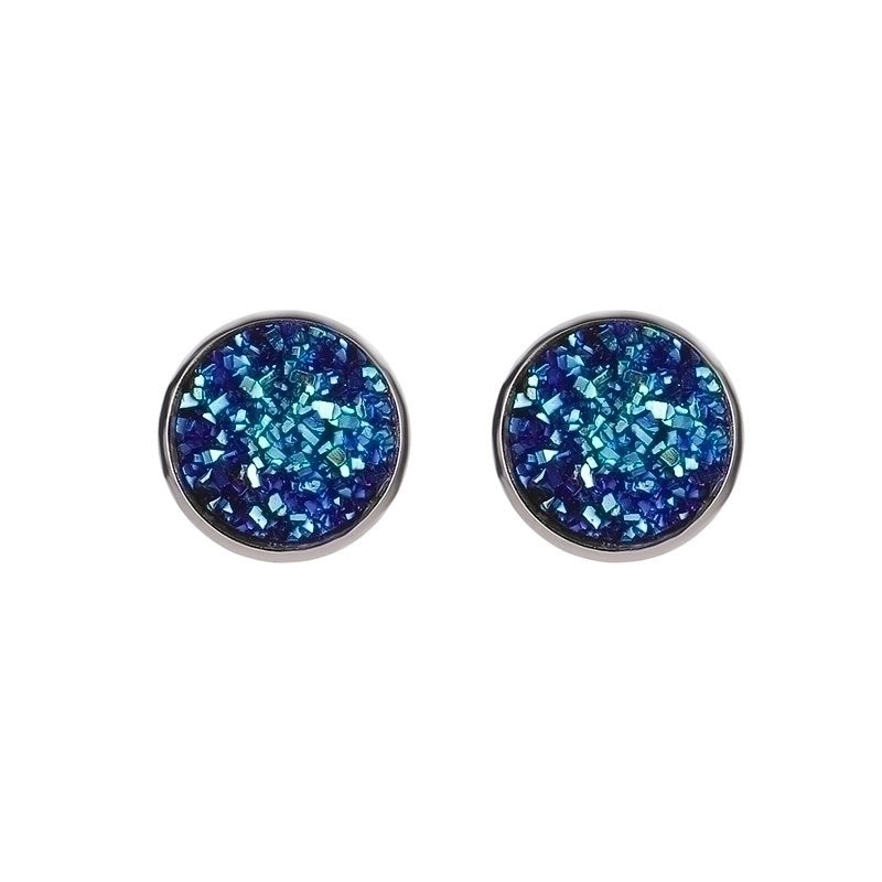 Minimalist Round Stainless Steel Artificial Gemstones Silver Plated Earrings Ear Studs