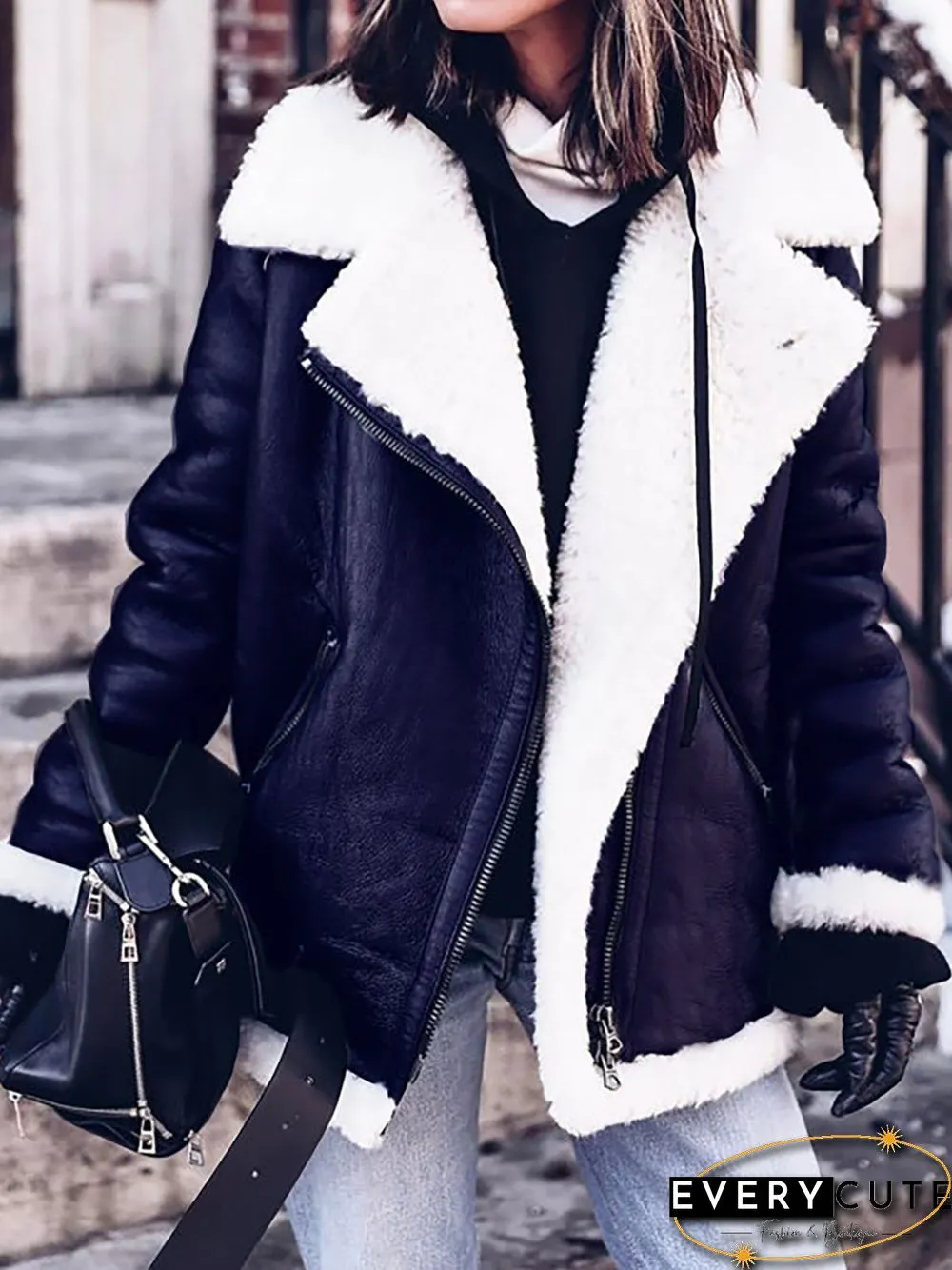 Furry Buckle Lapel Collar Faux Fur Jacket Plus Size Warm Coat Jacket