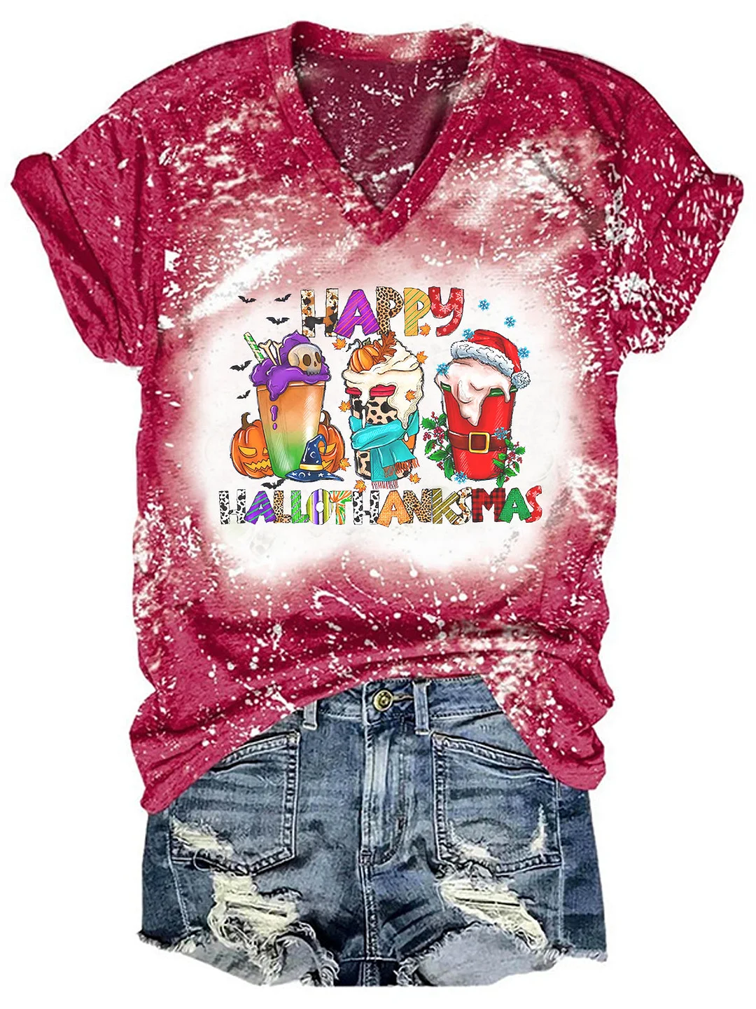 Happy Hallothanksmas Coffee Print Tie Dye Shirt
