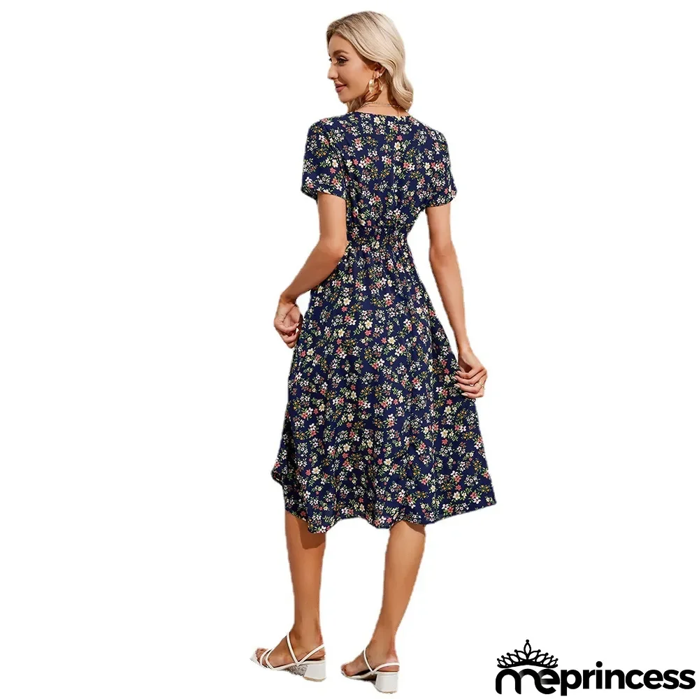 Women V-Neck Floral Print Dress