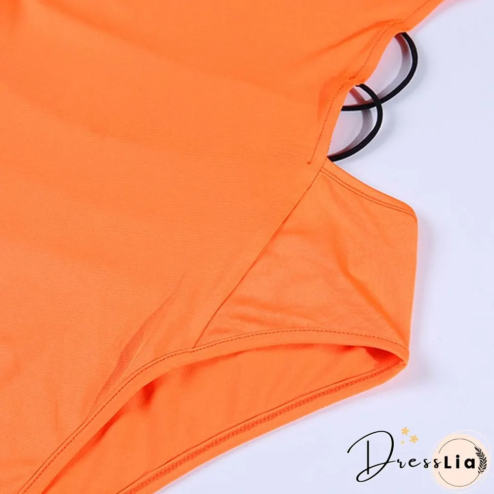 Autumn and Winter Women Neon Bodysuit Hollow-out Waist Bodysuit