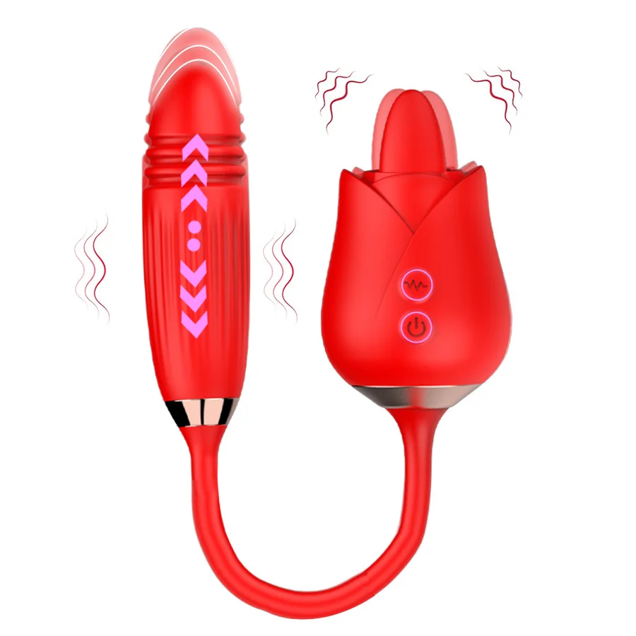 3-in-1 Rose Tongue-licking Toy With Telescopic Vibrator