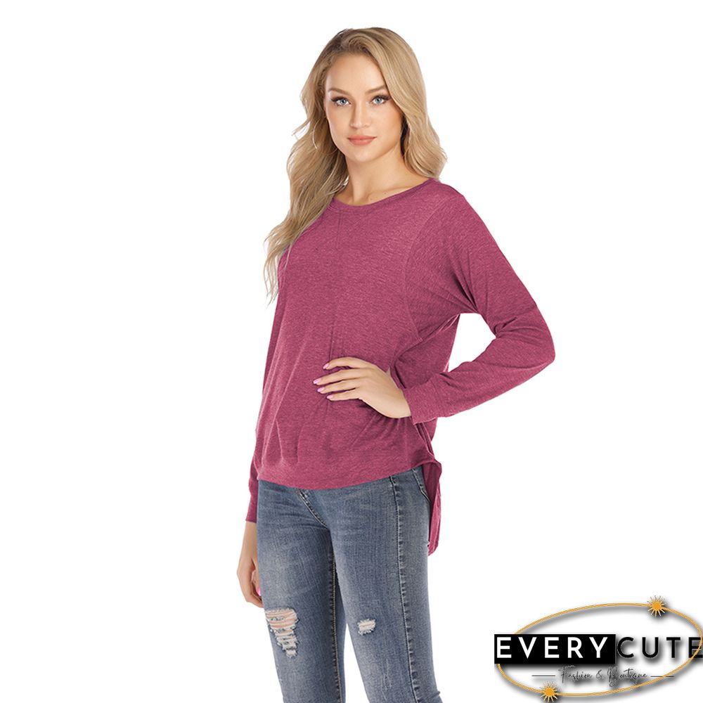 Rose Red Long Sleeve Loose Fit Sweatshirt