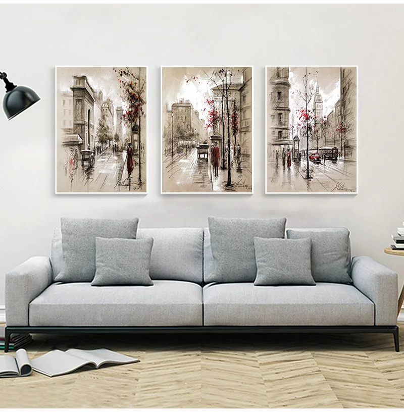 Athvotar Canvas Paintings Home Decor HD Prints Posters 3 Piece Abstract City Street Landscape Pictures For Living Room Wall Art Framework