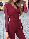 Solid Color Split-Joint  Long Sleeve Jumpsuits