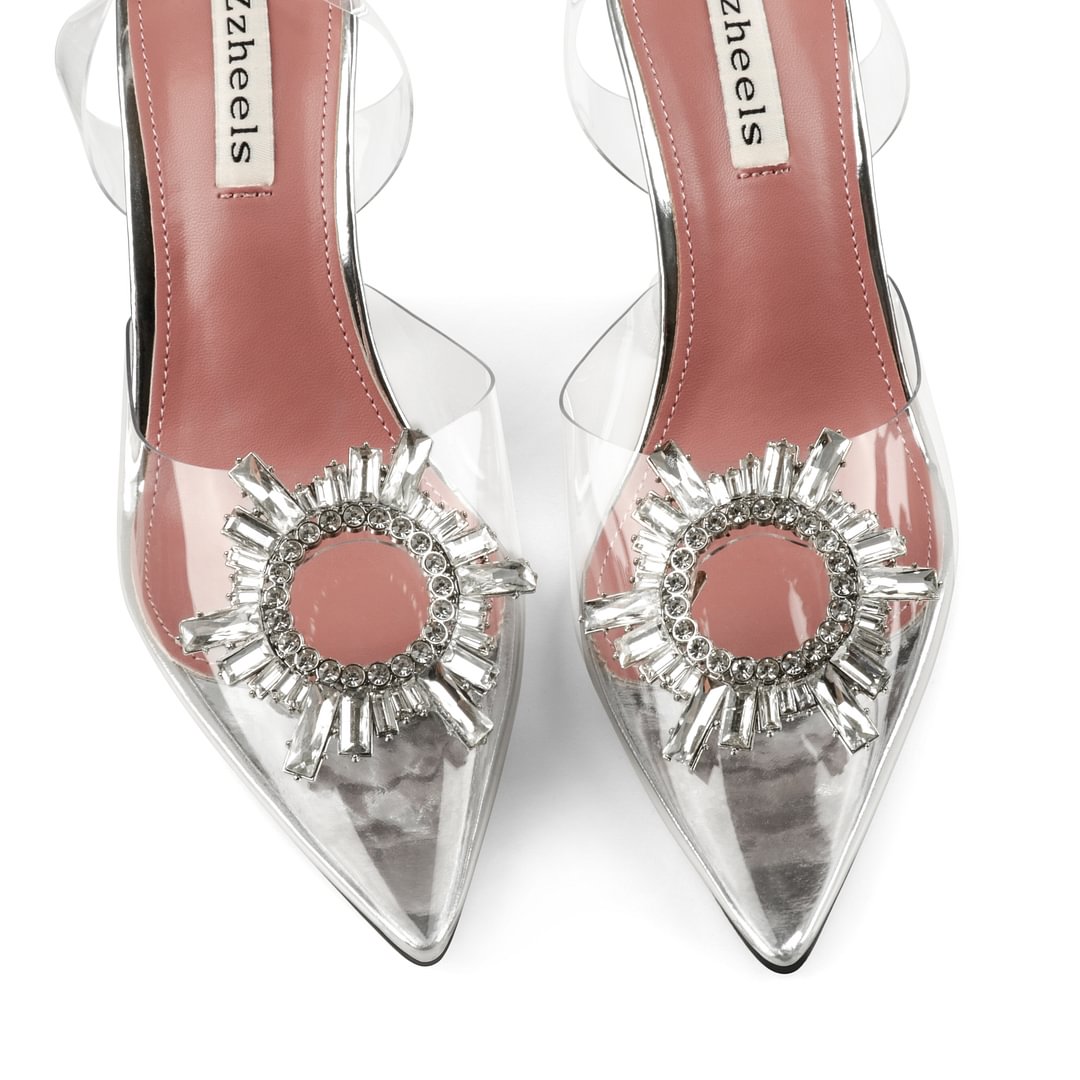 9.5cm/3.74 inch Slingback Begum Classic Pumps Pointed Toe Strappy Silk Sandals