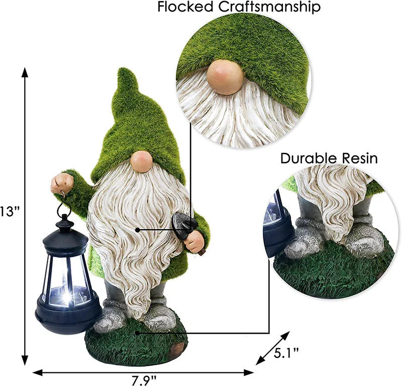 Flocked Gnomes Garden Decorations with Solar Lights