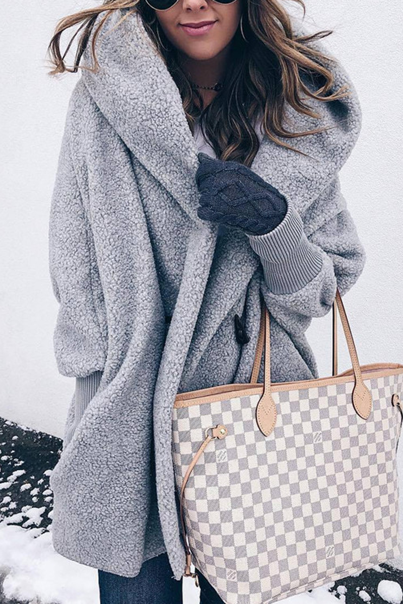 Solid Color Fluffy Hooded Coat