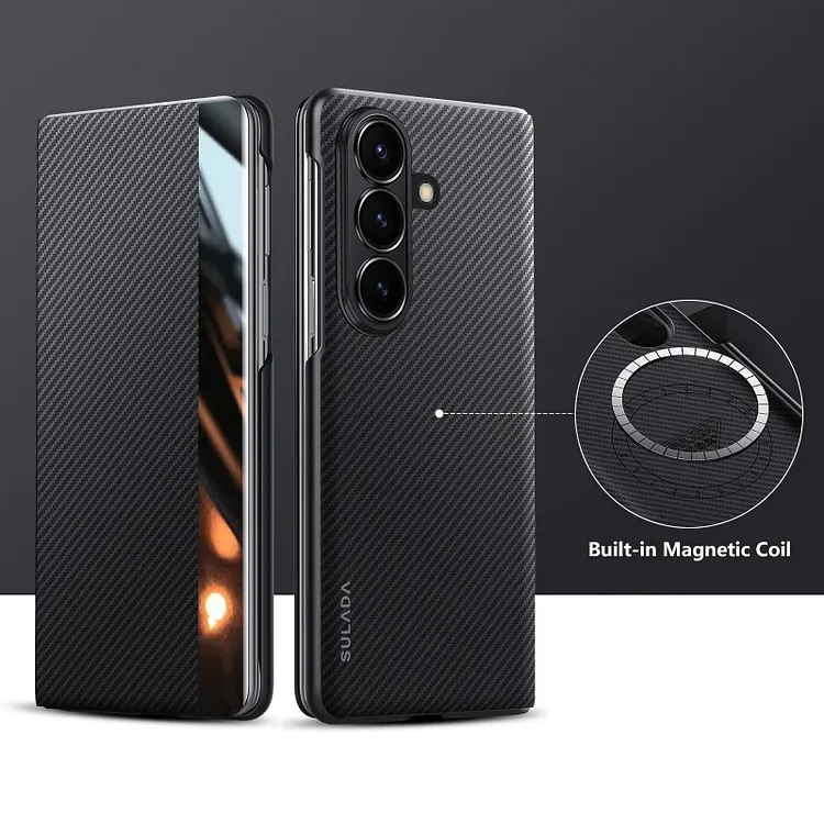 Luxurious Leather Cover With Magnetic Coil & Card Holder For Galaxy Z Fold 7/6/5/4