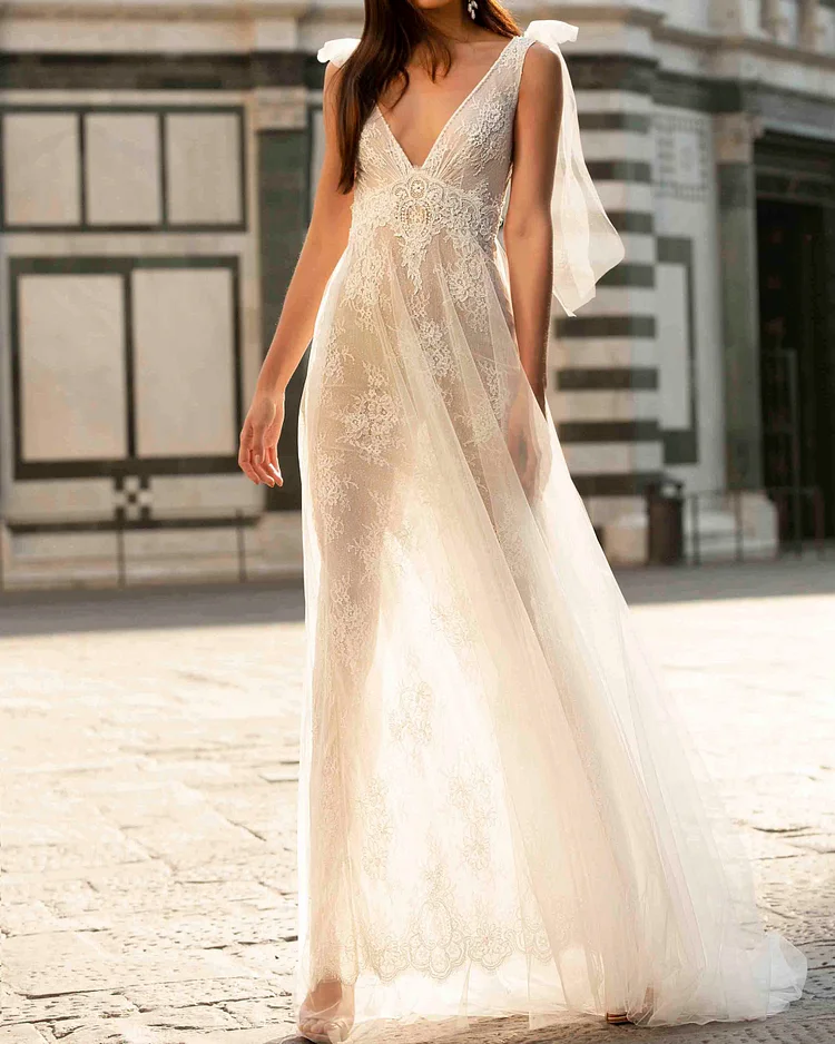 Romantic tie wedding evening dress