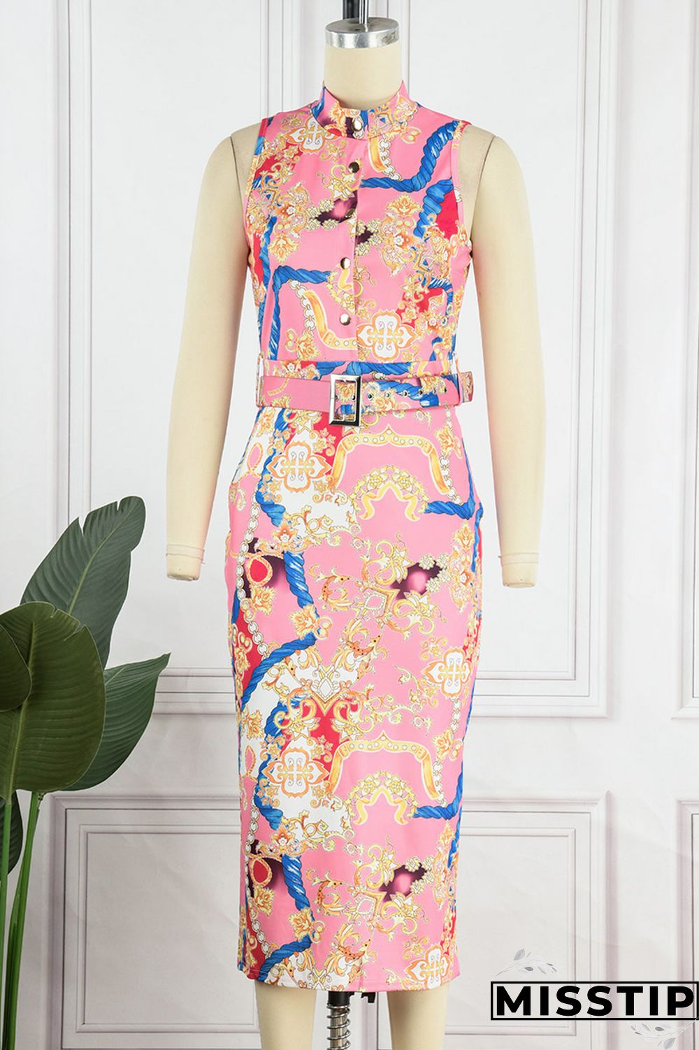 Pink Casual Print Solid Patchwork Sleeveless Dress Dresses