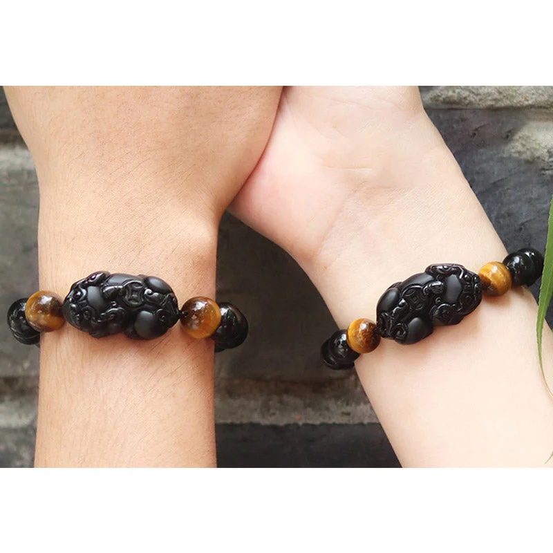 FengShui PiXiu Rainbow Obsidian Tiger Eye Wealth Bracelet