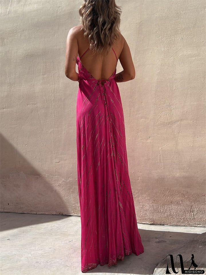 MidiSono - Boho Style Lady Sexy Big Swing Spaghetti Strap Dress