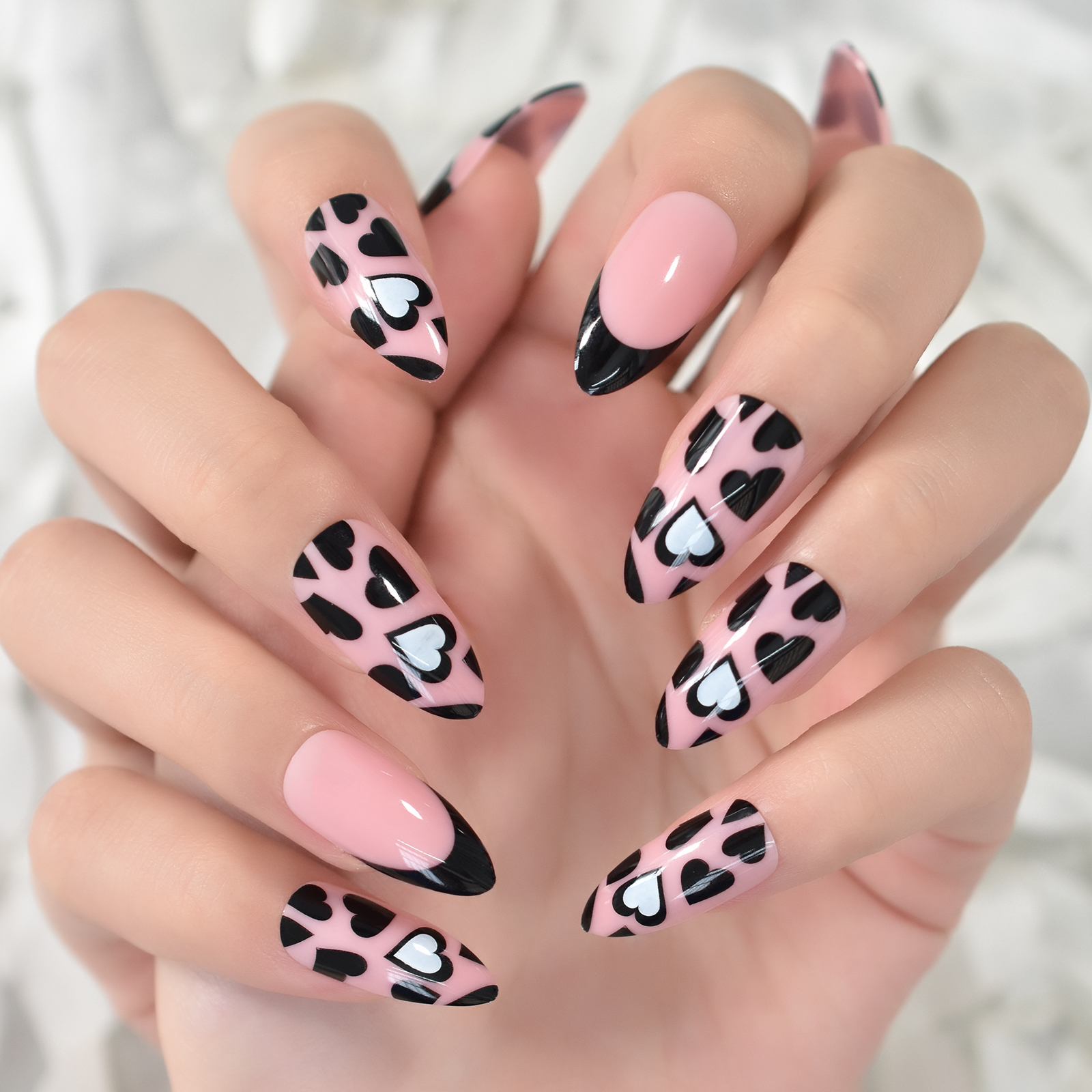 Gamehomew Spring Break Nails – 24pcs Medium Glossy Grid Pattern Press On Nails for Festivals  