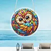 (25cm)DIY Acrylic Jigsaw Puzzle Window Hanging with Hanging Chain DIY Stained Glass Decoration Round Window Puzzle Decor for DIY Craft Project (Stained Glass Owl)