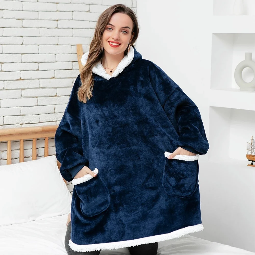 Winter Oversized Hoodies Sweatshirt Women Men Pullover Giant TV Blanket Hoodie Super Long Flannel Blanket with Sleeves Sudaderas