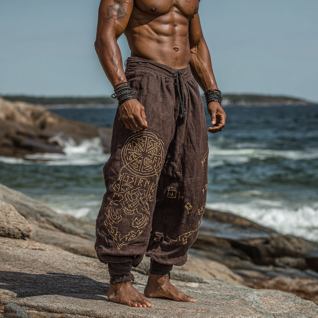 Men's Vintage Runes Totem Jörmungandr Inspired Bohemian Summer Casual Pants / Rvogue / Rvogue