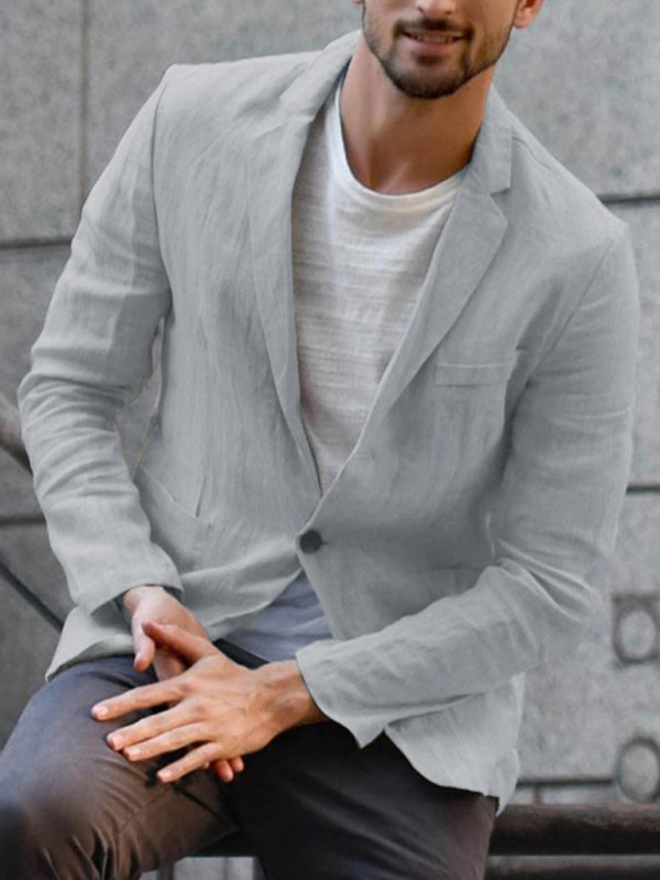 Mature Men Fashion Linen Cotton Loose Solid Color Casual Blazer